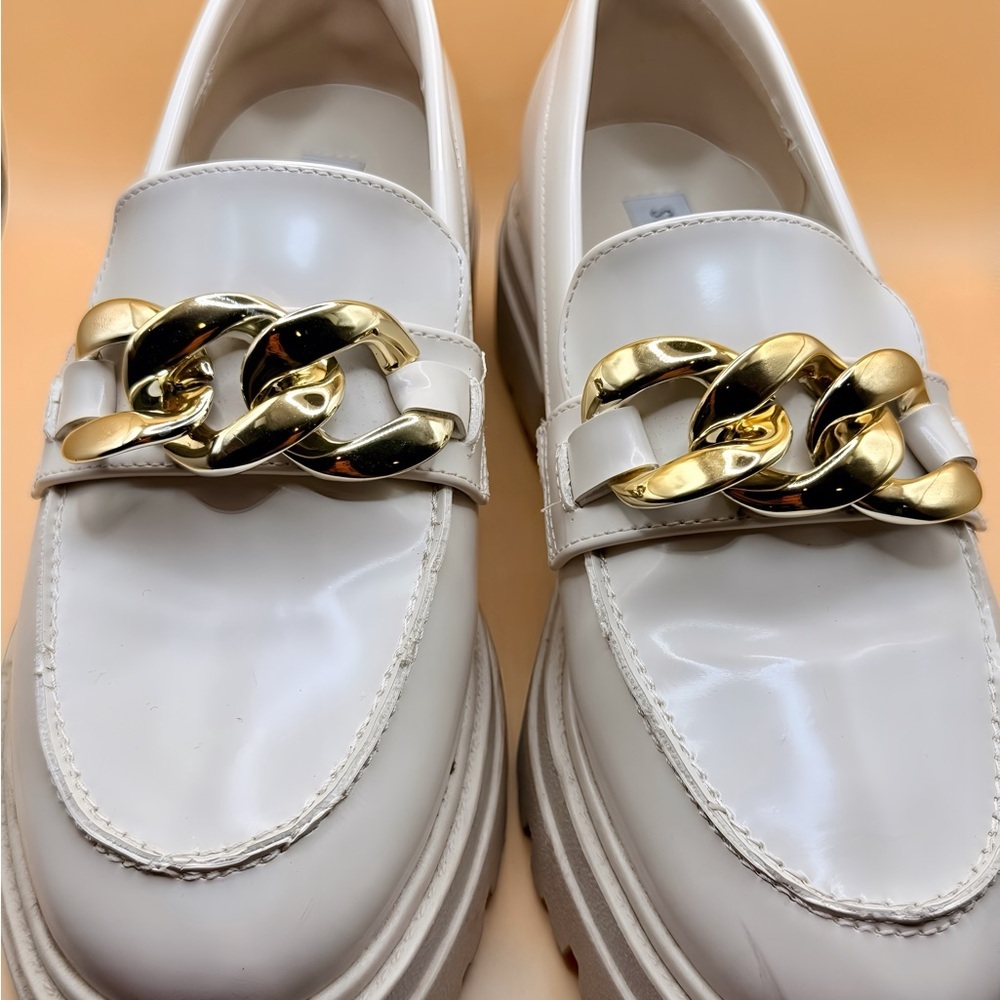 Steve Madden Cream Loafers with Gold Accent